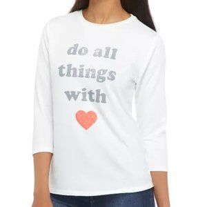 New Directions Studio Women’s 3/4 Sleeve Graphic Crew Neck Pullover Shirt NWT